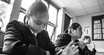 Pupil studying in classroom